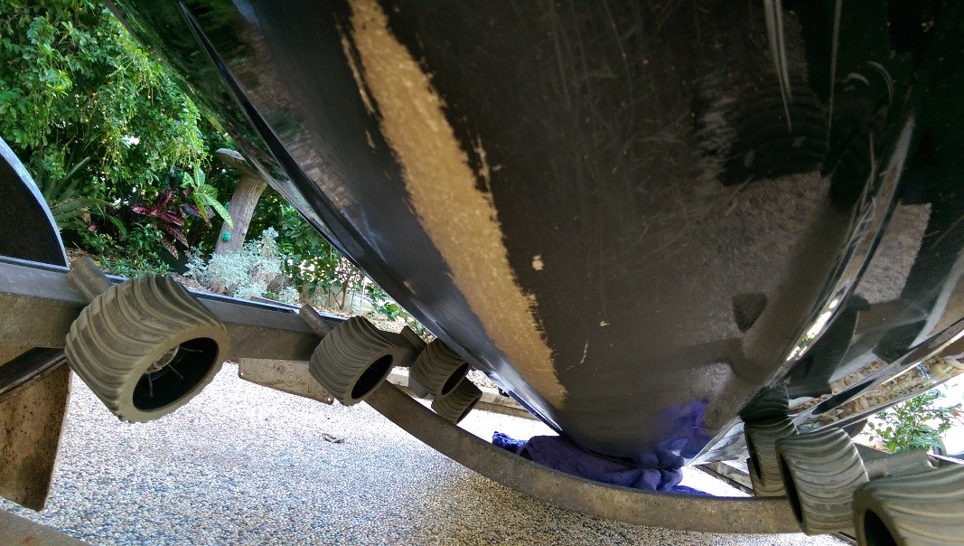 A scrape to the underside of a jet ski hull