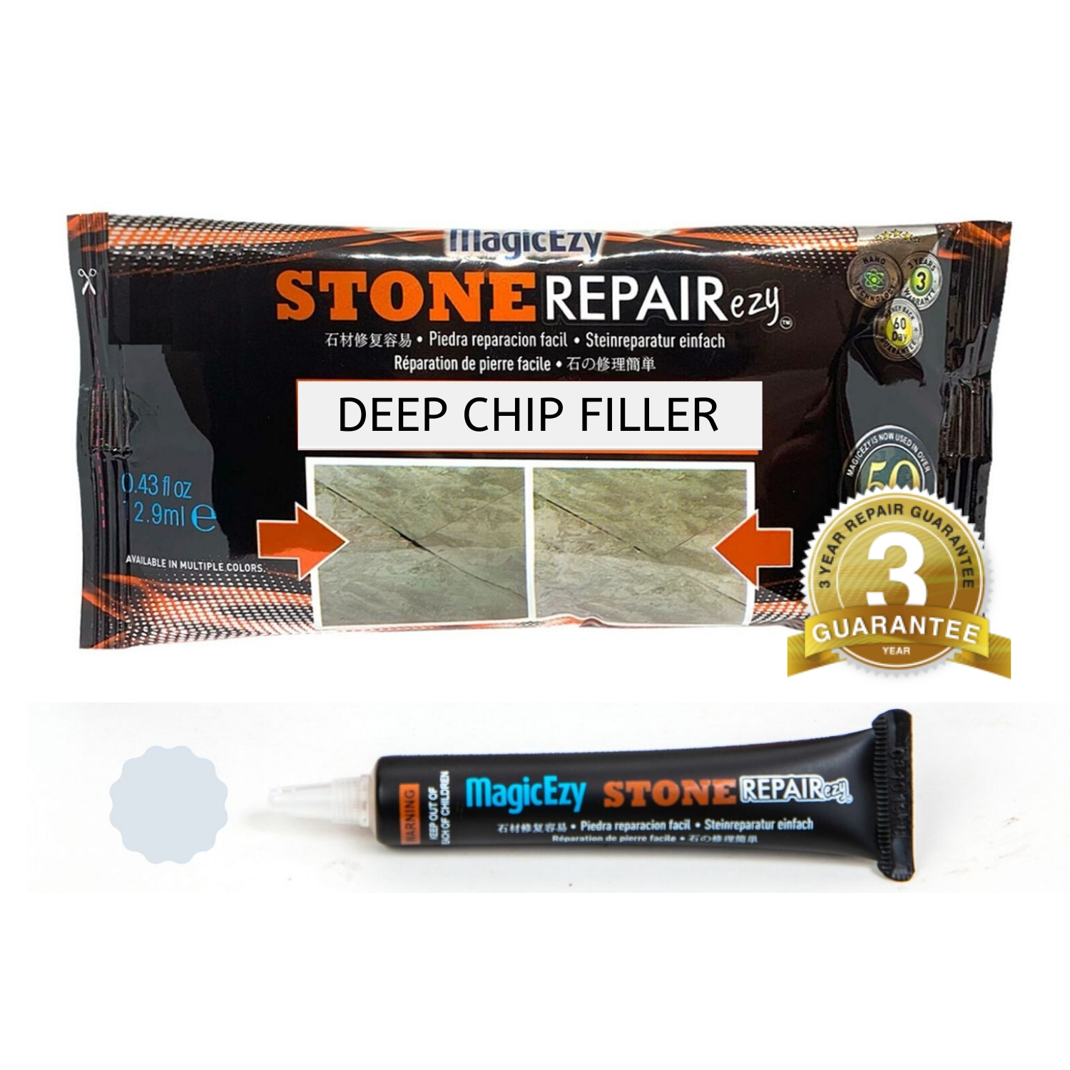 White Granite Crack Repair – Fills - Stone Fix Magicezy Stone Repairezy™ 